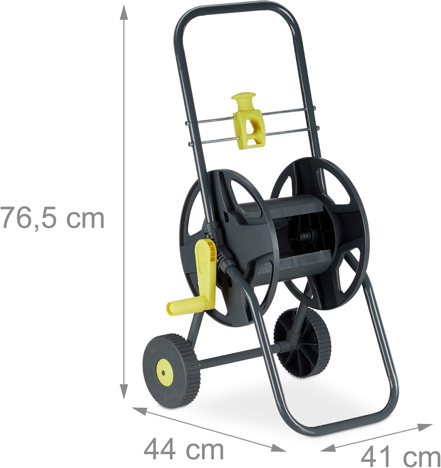 Relaxdays 45m slangenwagen, mobiele tuin- en balkonslanghaspel, met slanggeleider, 76,5x44x41 cm, grijsgeel