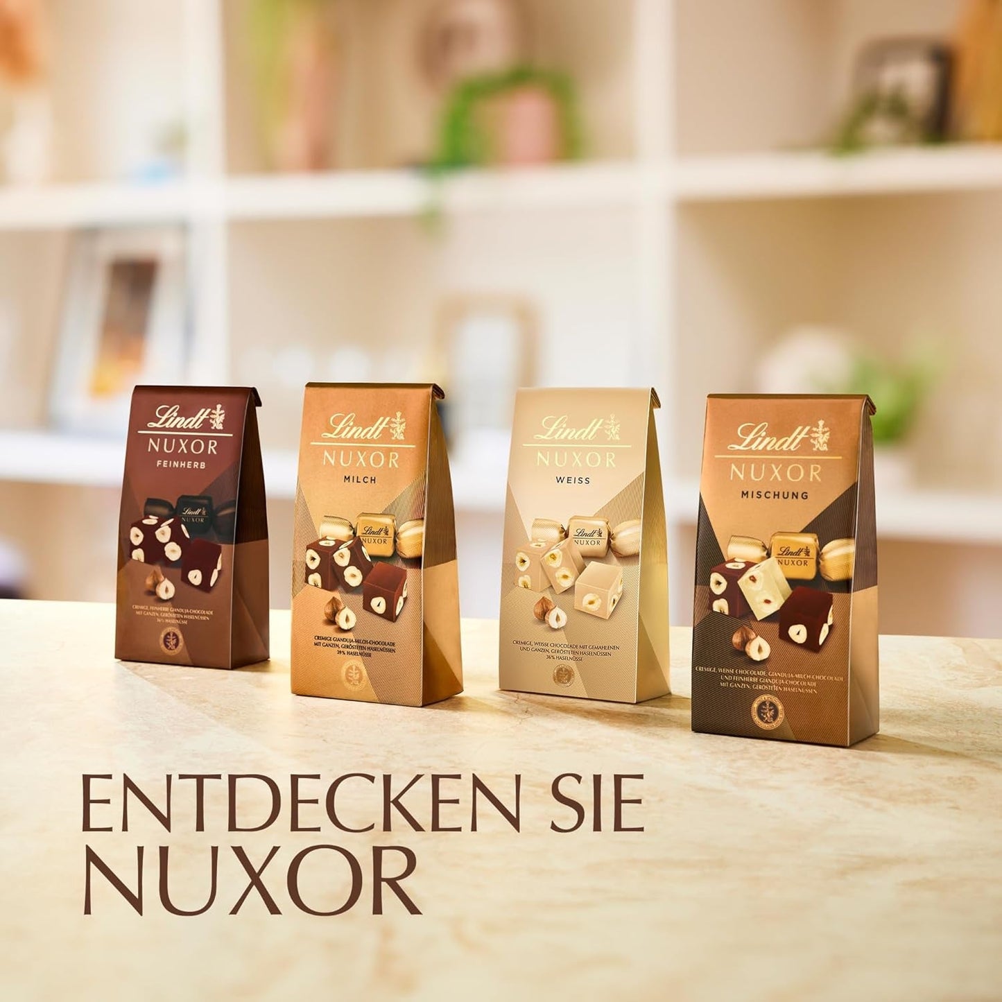 Lindt-chocolade | Mix voor tas NUXOR | 103g | Gianduja Romige Chocoladeblokjes in Drie Assortimenten met Geroosterde Hele Hazelnoten | Chocolade cadeau