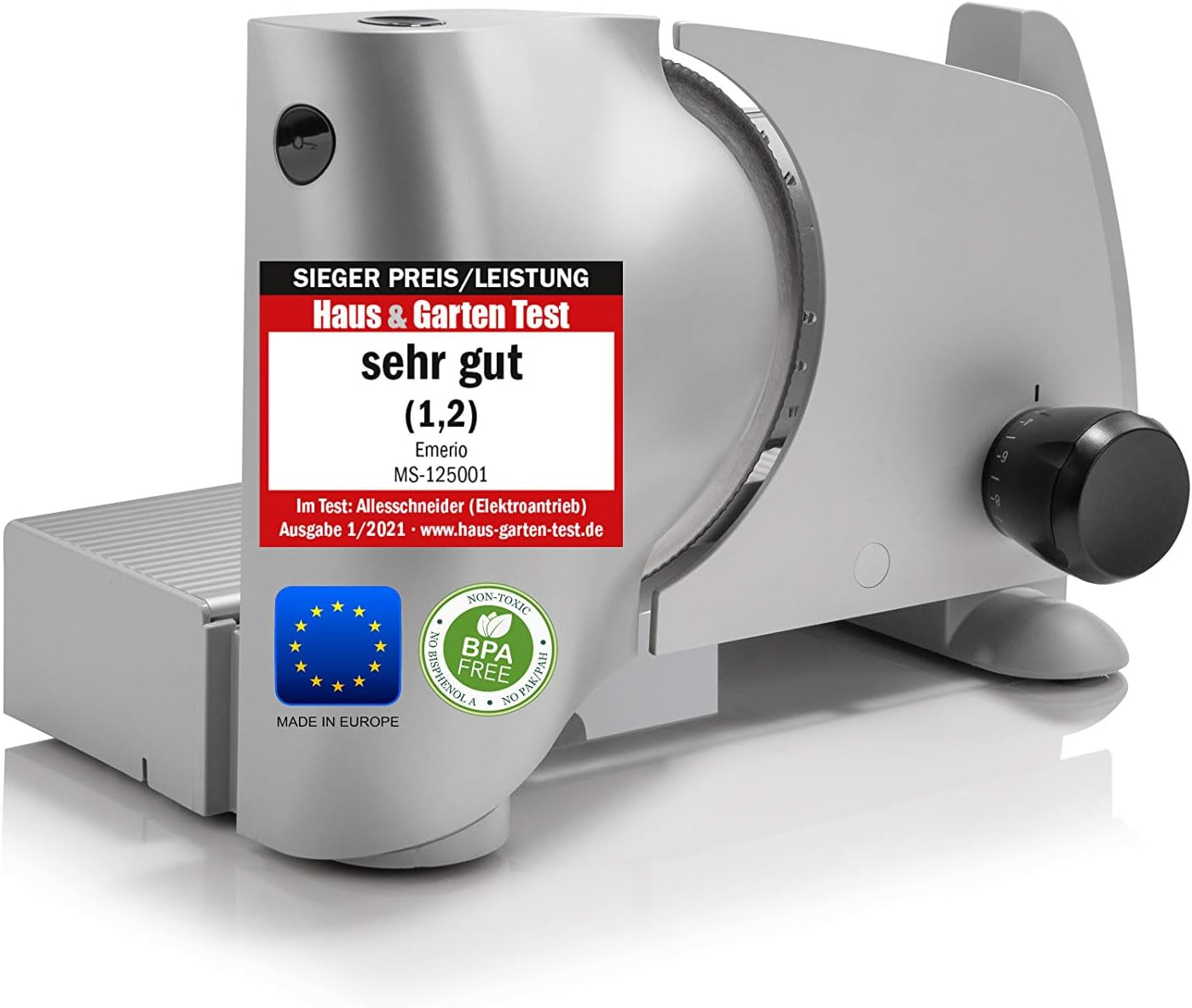Emerio allessnijder "Made in EU" MS-125000, roestvrijstalen mes gemaakt in Duitsland, verstelbaar 0-17 mm, 100 W Naty Shop enkele snijmachines en snijmachines zilver