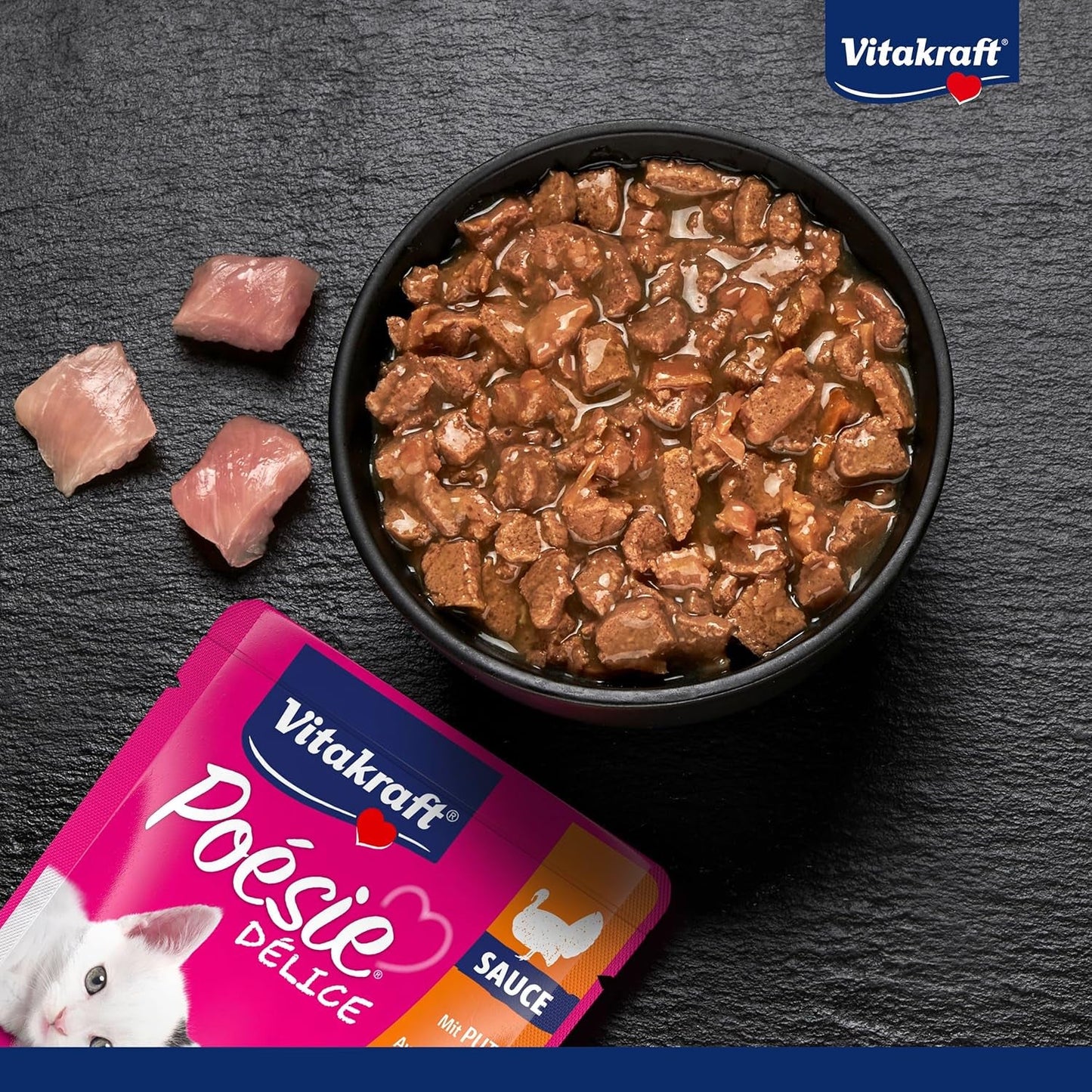 Vitakraft Poésie Délice, Junior, Natvoer voor katten, Natvoer in saus, met kalkoen, Multipack, voor jonge katten, Zonder toegevoegde suiker of granen (23 x 85g)
