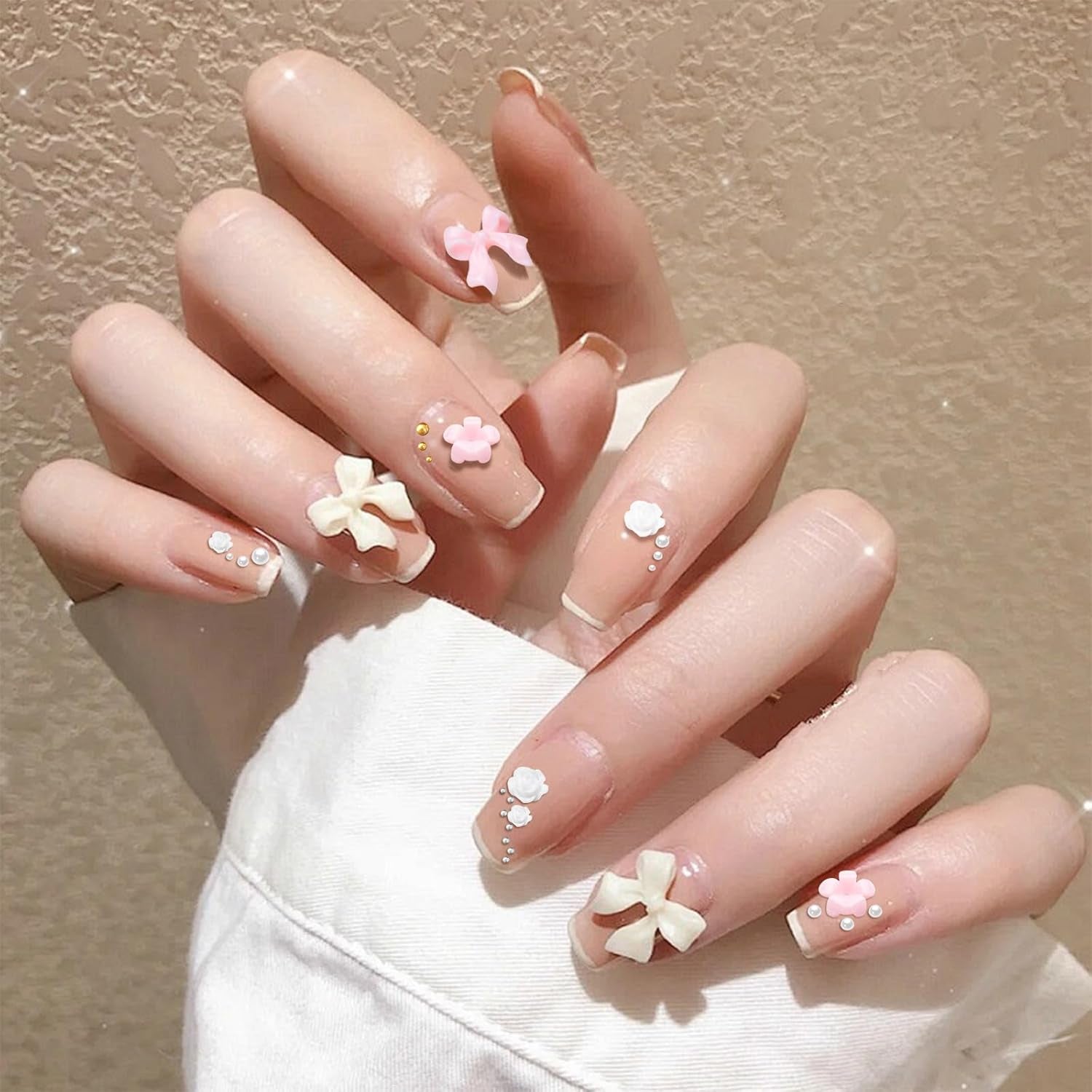 3D Nagelbedels, Nail Art Charms Schleifen, Blumen en Perlen, Nagel Charms Aus Harz, Nageldekorations Sets, DIY Charms Nägel, Nagelanhänger