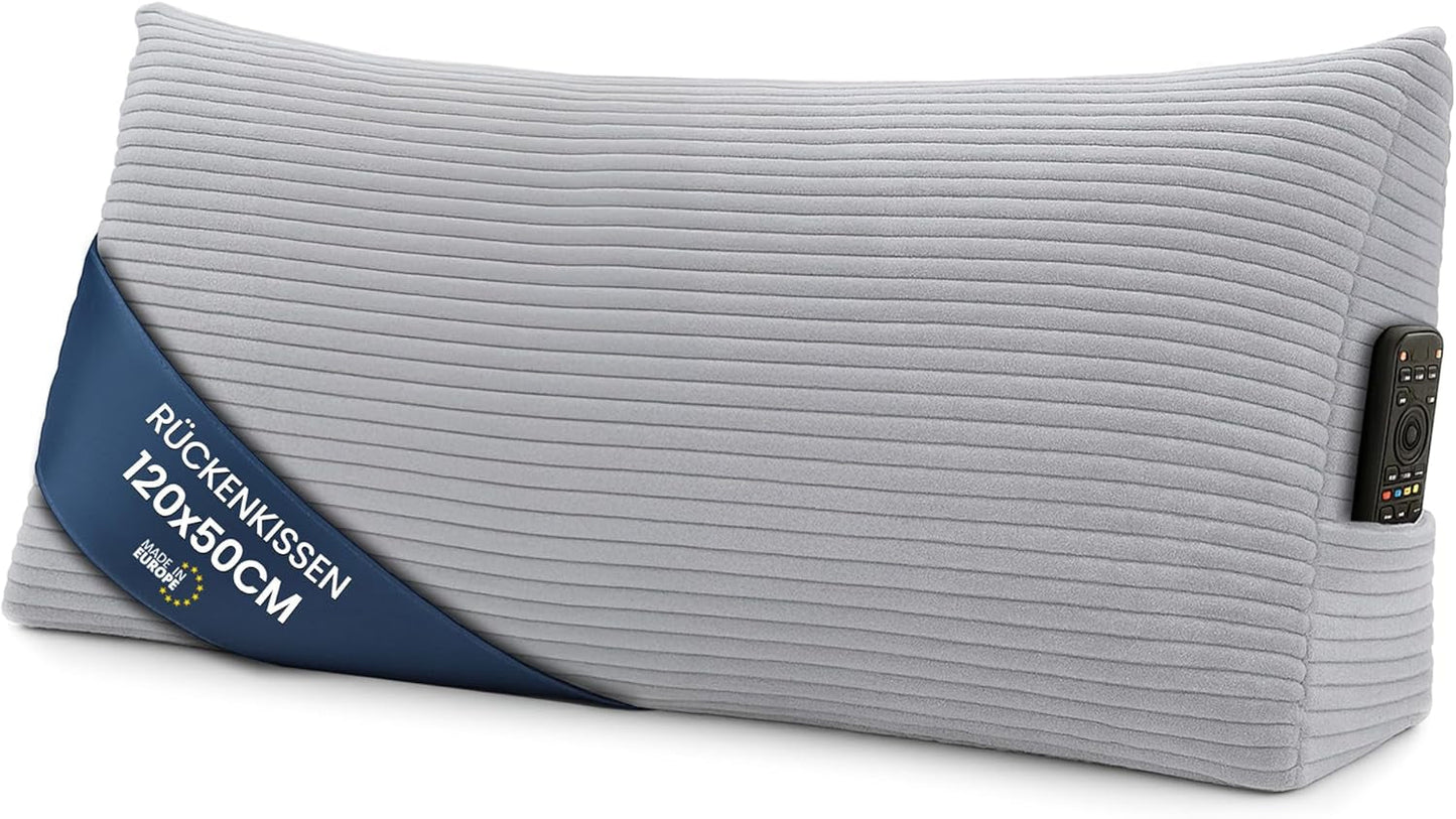 Verenkussen, rugkussen, fluwelen kussen, breedte 70 cm - leeskussen voor bed, bank en bank, groot bankkussen, muurkussen, bankkussen, leeskussen, rugsteunkussen, lichtgrijs