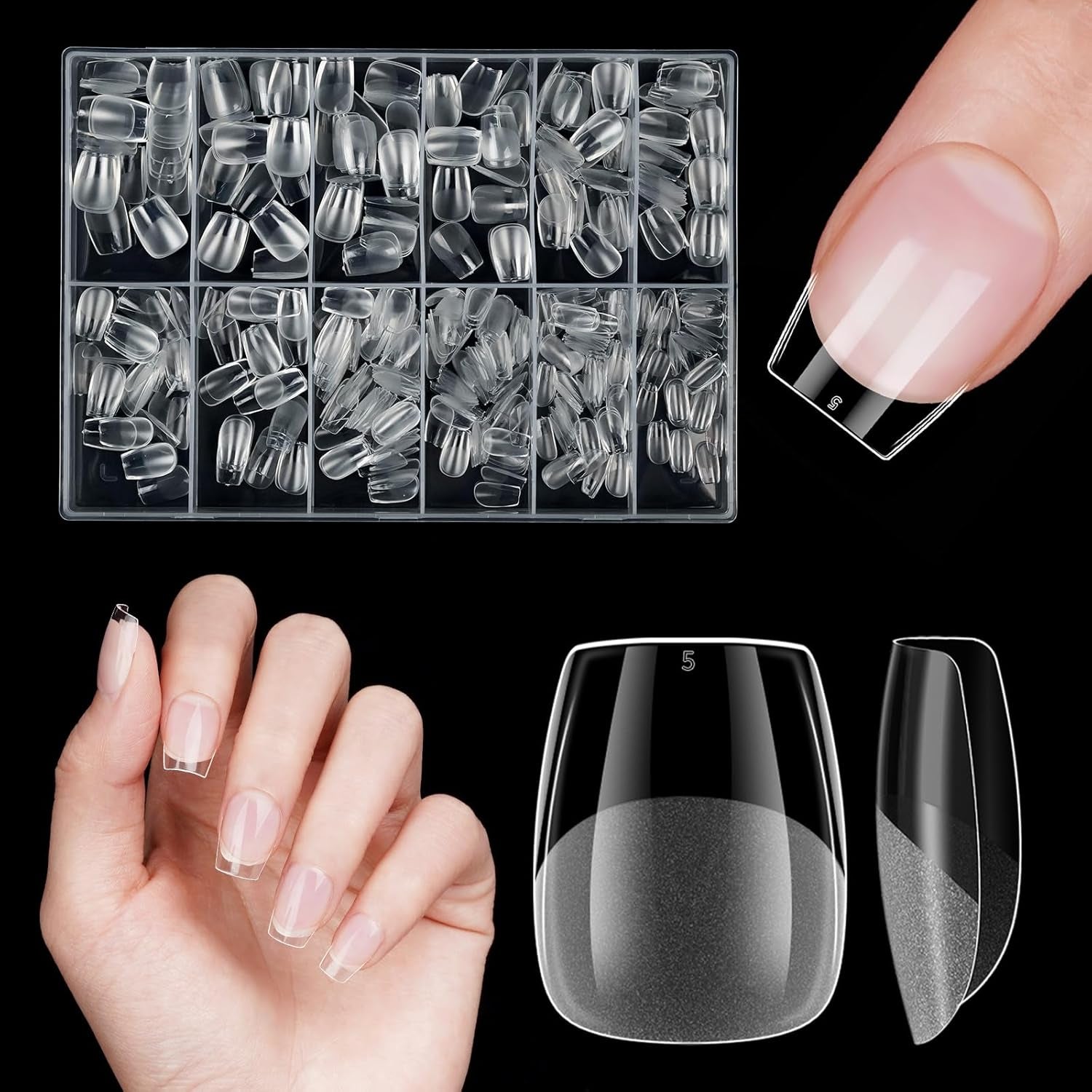 Korte kunstnagels 500 stuks zachte gel volledige dekking nageltips voor gelnagels 12 maten Voorgepolijste nageltips voor gelnagels Korte kunstnagels Doodskistnagelverlengingen met doos