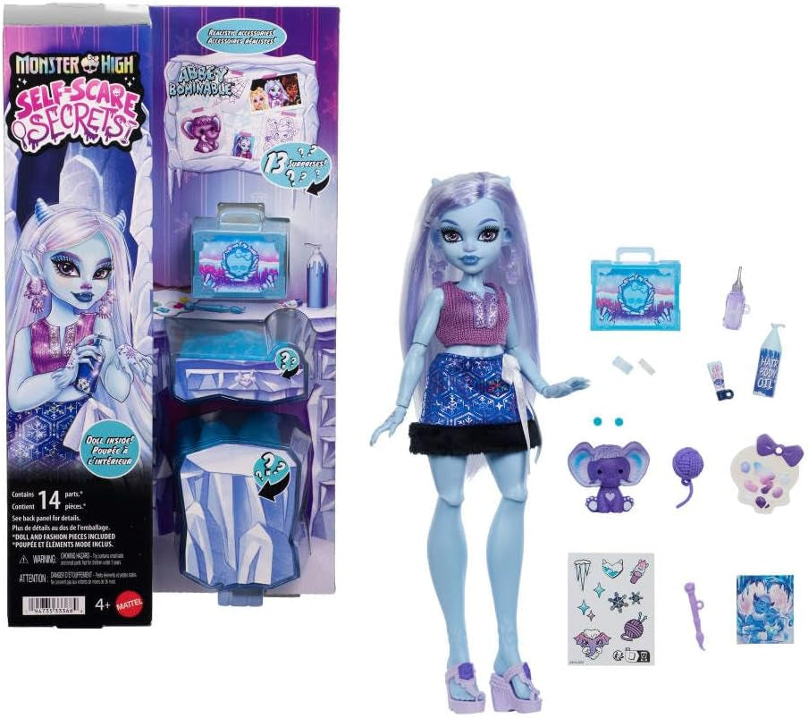 Monster High Self-Scare Secrets Abbey Bominable pop en accessoireset met 13 realistische verrassingen zoals henna, tekeningen en haakwerk JHK44