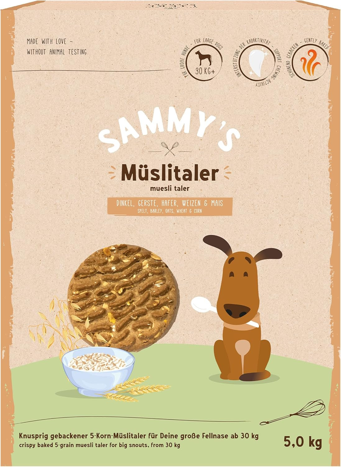 Sammy's Muesli-munten | Krokant gebakken snacks voor honden | 5 graanmueslimunten voor je grote harige vriend (30kg+) | 1 kg