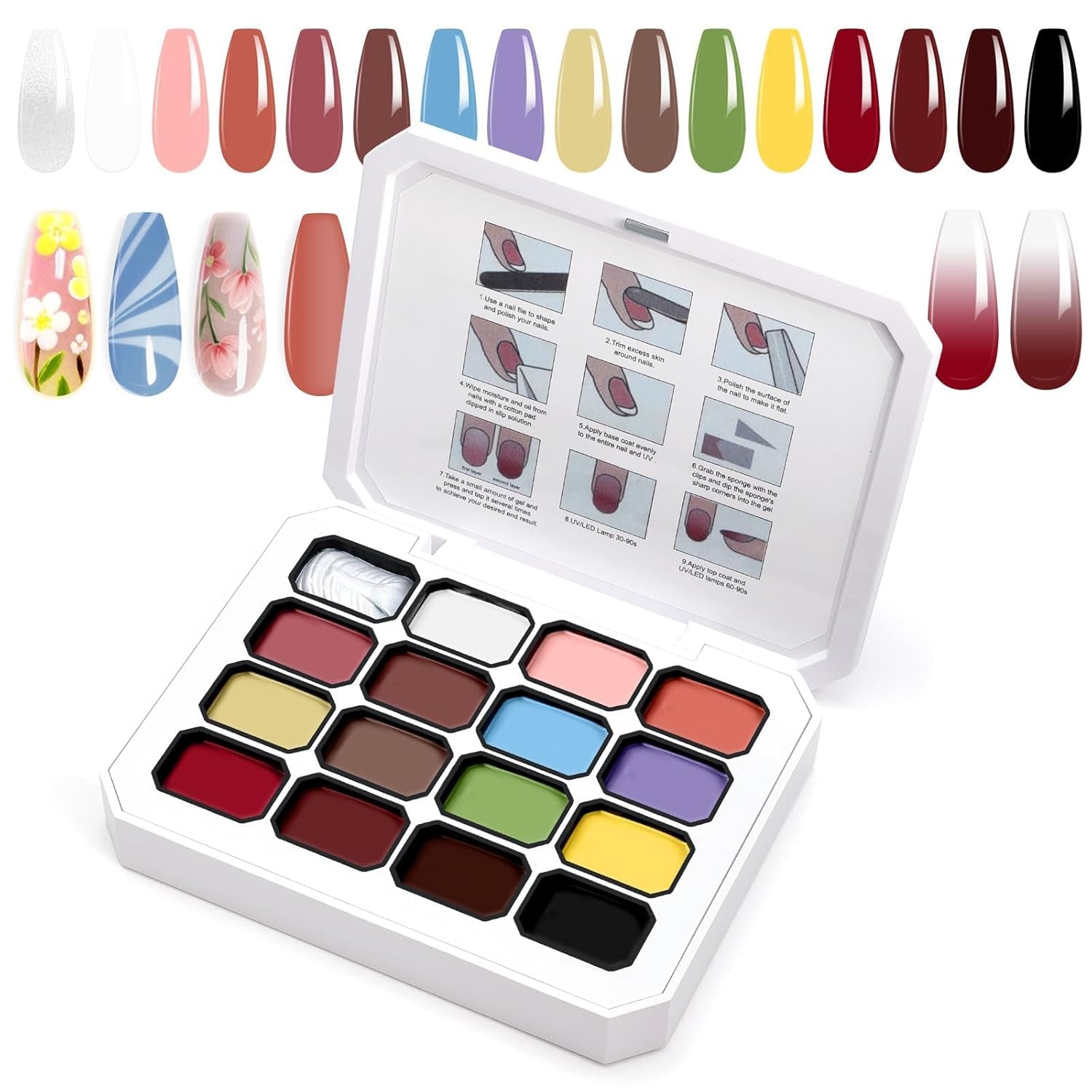 Gradiëntschildergel, 12 kleuren Ombre gelnagellak met 100 stuks nagelsponsen en 4 klauwen metalen grijper voor Franse manicure DIY nagelkunst, set I