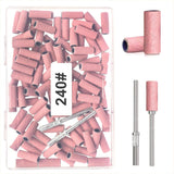 BLESWIN 100 stuks kleine schuurbanden voor nagelboren, fijn 240 korrel met 2 stuks 3 mm boren, mini-schuurbanden voor het polijsten van natuurlijke nagels en het reinigen van nagelriemen voor voorbereiding, roze