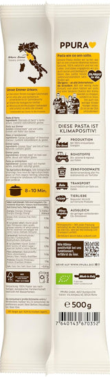 PPURA Biologische Spaghetti Pasta met Emmer 500g, 100% natuurlijke emmerspaghetti, gemaakt in Italië - Italiaanse pasta zonder toevoegingen, kleurstoffen of conserveermiddelen