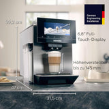 Siemens EQ900 TQ903D03 Automatische espressomachine, app-bediening, intuïtief touchscreen, barista-modus, AromaBoost, ruisonderdrukking, premium molen, automatische stoomreiniging, 1500 W, roestvrij staal