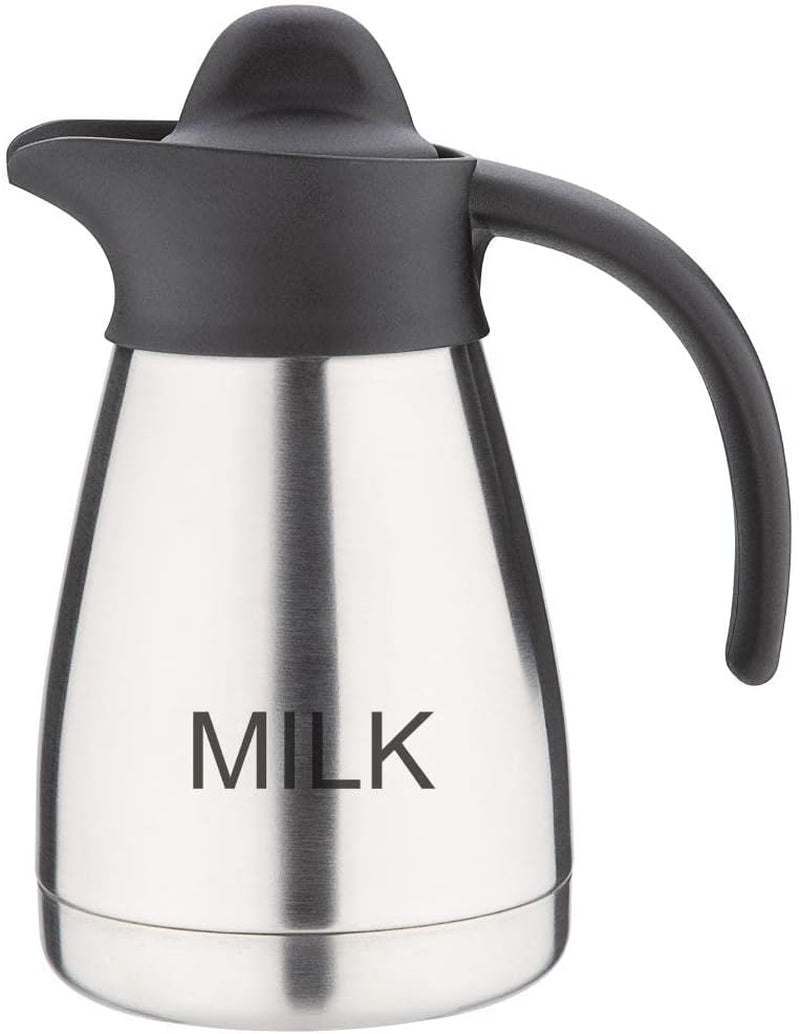 Olympia vacuümmelkmok met schroefdop, 500ml/17oz, roestvrij staal met zwarte deksel, melkprint op de zijkant, buffetstations voor thee en koffie, CL371