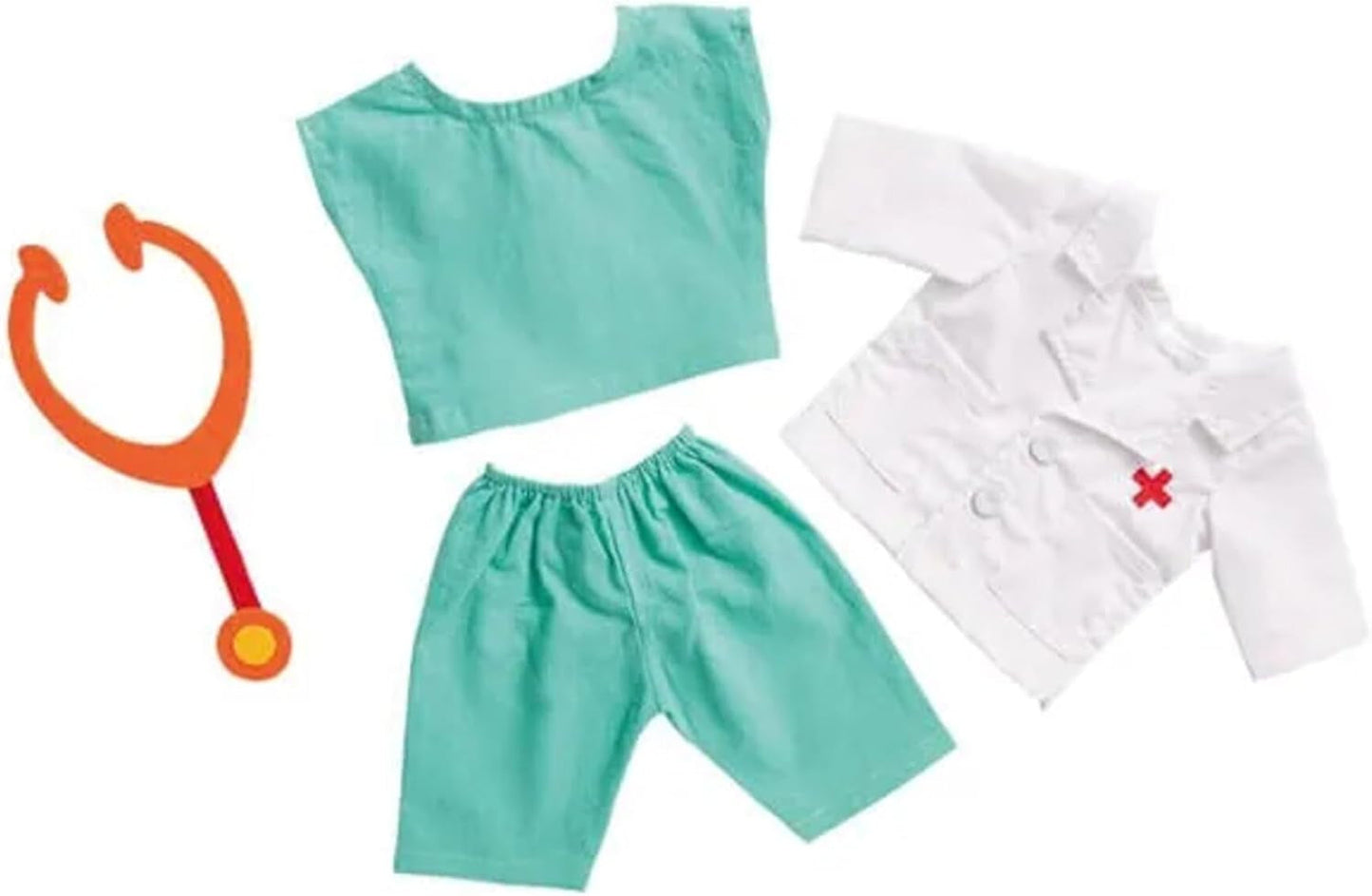 Heless 1653 - Poppenkledingset, 4-delig dokterspak met broek, shirt, doktersjas en stethoscoop, maat 28 - 35 cm