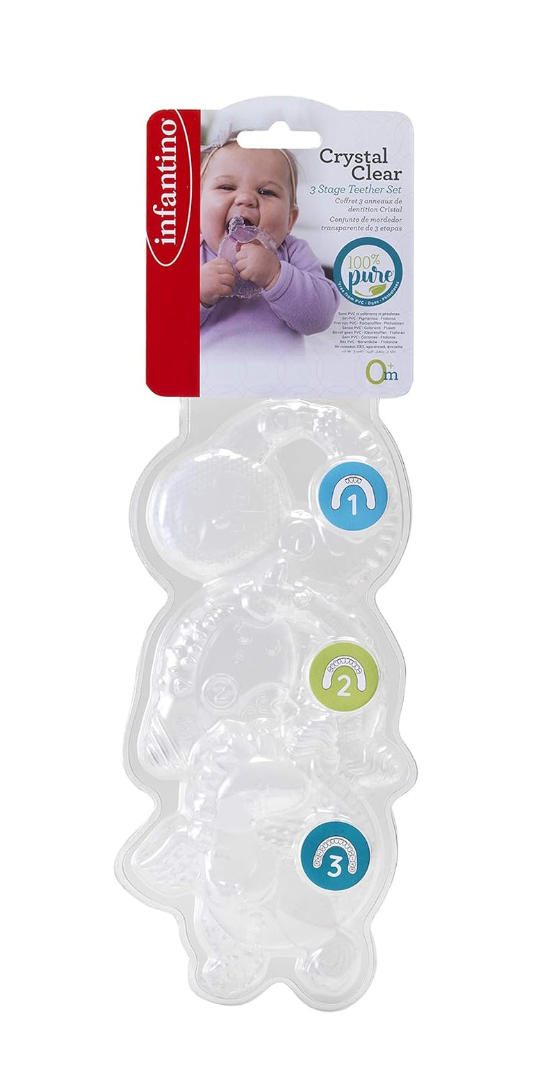 Infantino 316564-01 Infantino transparante bijtringen - zachte bijtring, gemaakt van niet-giftig materiaal, voor sensorische ontwikkeling en tandondersteuning, veelkleurig