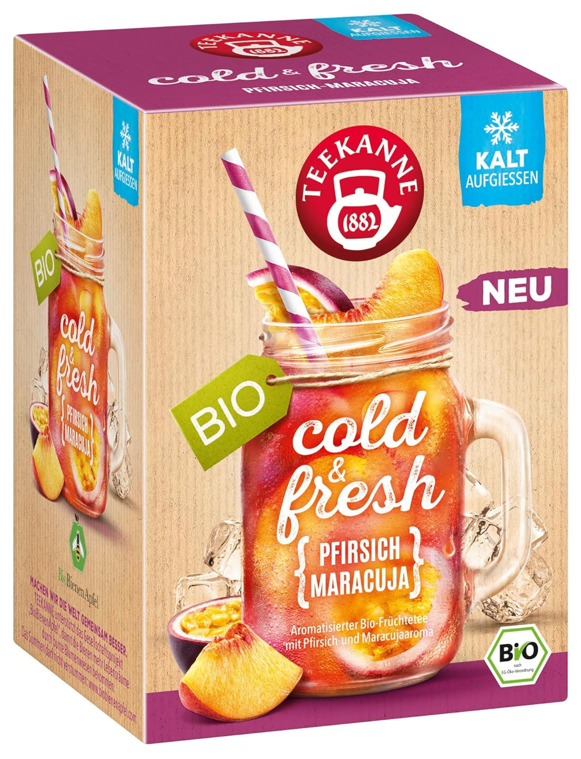 Teekanne Cold & Fresh BIO 4Er Mix - Met de nieuwe soorten citroen-munt, perzik-maracuja, sinaasappel-rozemarijn, grapefruit-munt-gember (4 X 45G)