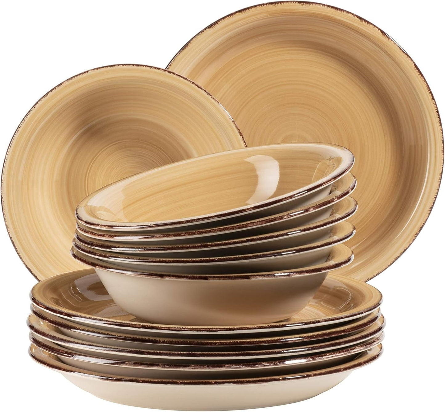 MÄSER Serviesset voor 6 personen, moderne vintage look, 12-delig tafelservies, handgeschilderd, groen, tegel, olijfgroen (Bel Tempo II)