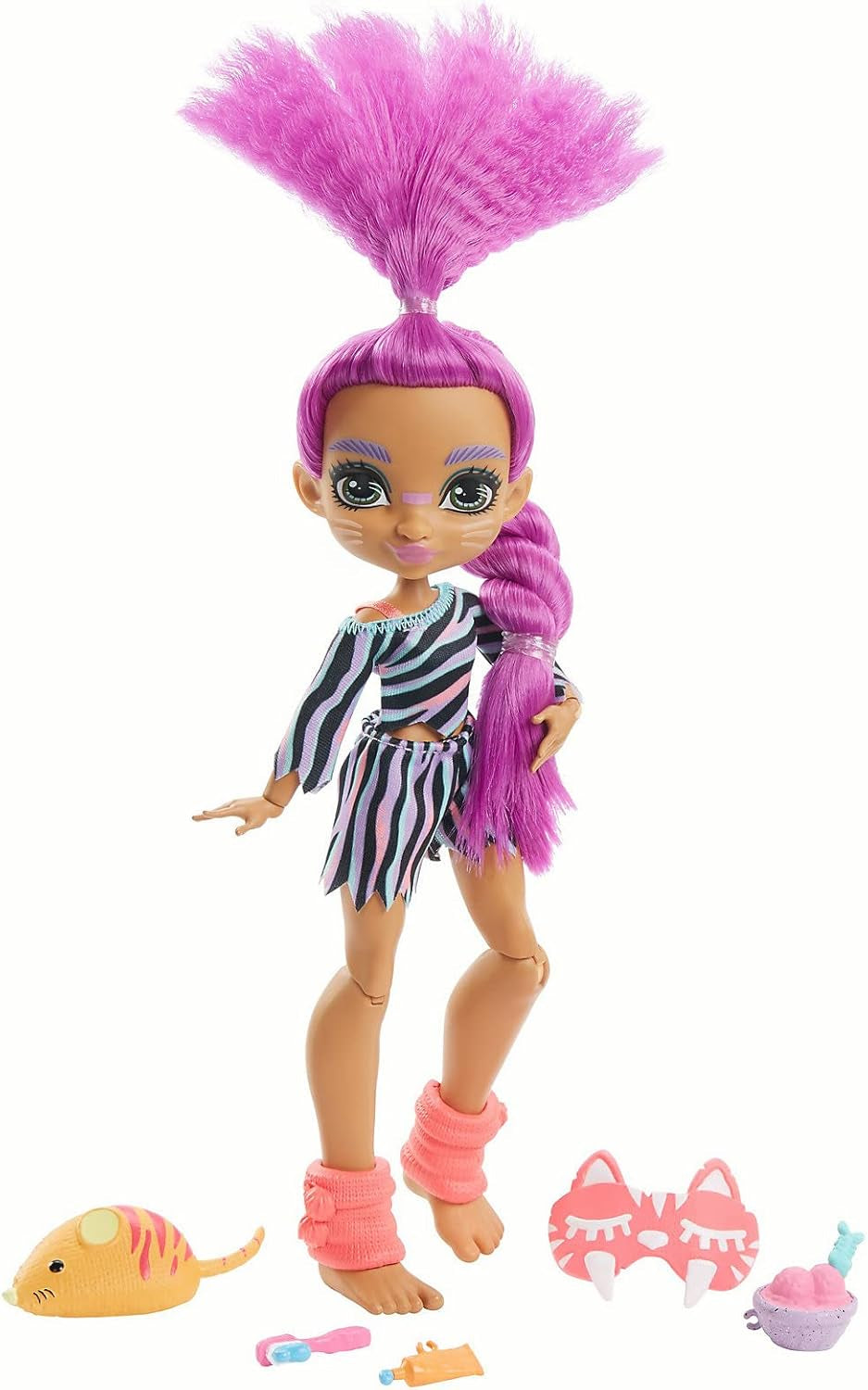 Cave Club GTH02 - Roaralai Pyjama Party Fun Doll, gelede pop met paars haar en accessoires, cadeau voor kinderen vanaf 4 jaar, veelkleurig