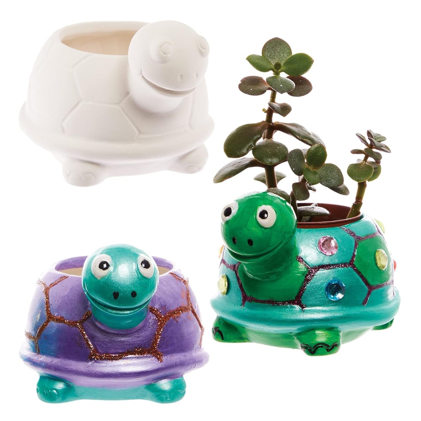 Baker Ross FX594 Turtle keramische plantenbakken - 2 stuks, schilder je eigen plantenbak