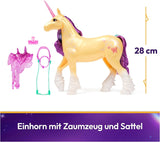 Unicorn Leaf Unicorn Academy - 28 cm grote originele Ava eenhoorn uit de Netflix-serie met echte manen en staart, afneembaar hoofdstel en zadel en borstel, voor kinderen vanaf 4 jaar