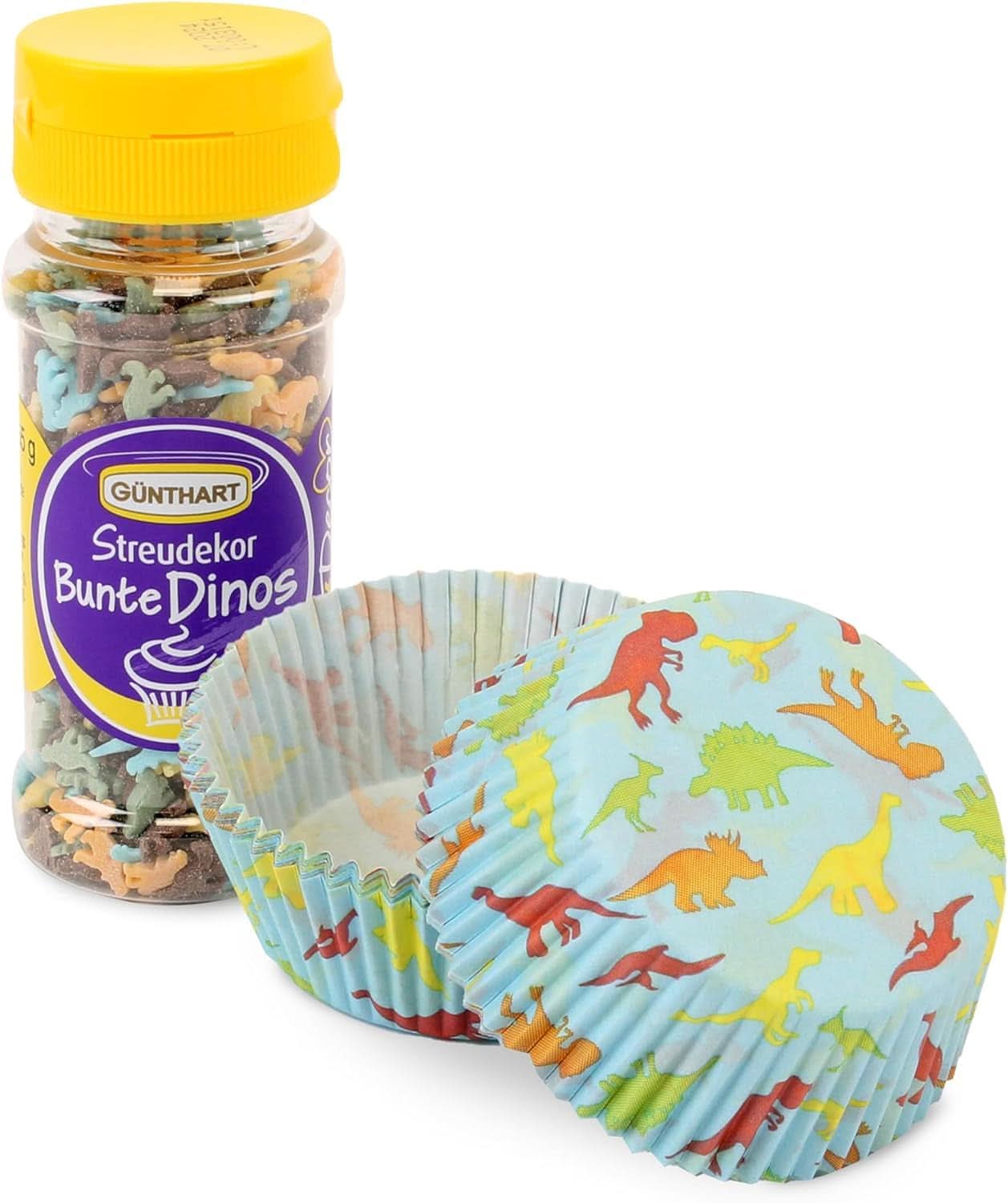 Günthart Dino set, 55 gram + 50 papieren cupcakevormpjes Sprinkles Naty Shop