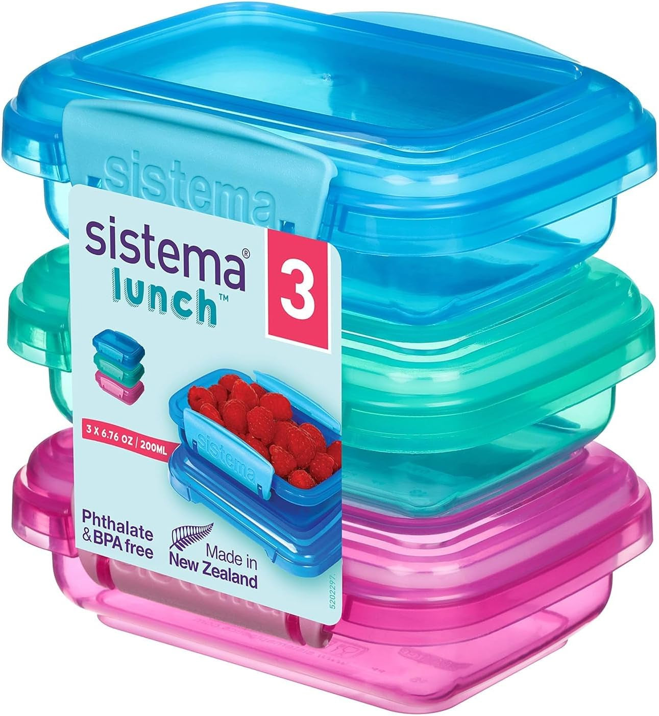 Lunchbox sandwichboxsysteem | 450 ml | stapelbare en luchtdichte lunchbox met deksel | voor kinderen en volwassenen | zonder BPA | gemengde kleuren | 3 stuks Voedselbewaardozen Naty Shop 3 X 200 Ml