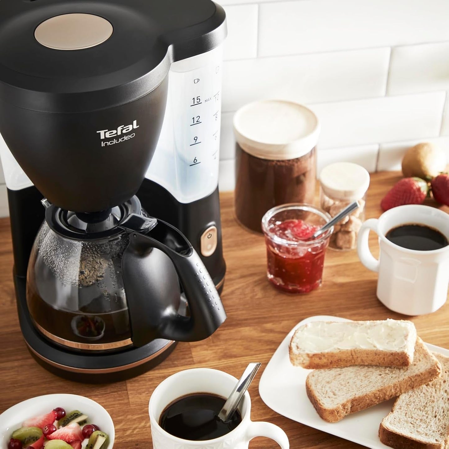 Tefal Incluo Filter-espressomachine, espressomachine Extreem eenvoudig in gebruik, geschikt voor rechts- en linkshandigen, automatische dekselopening, 1,25 l, 10 tot 15 kopjes, CM533811