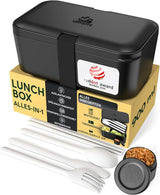 Umami lunchbox voor volwassenen, stapelbare bentobox met 4 bestek en vakken, lunchbox voor volwassenen, saladecontainer voor onderweg, picknick-/kantoorlunchbox, antracietgrijs, 1500 ml Naty Shop Onyx zwarte voedselbewaardozen - 900 ml M - 900/1000 ml