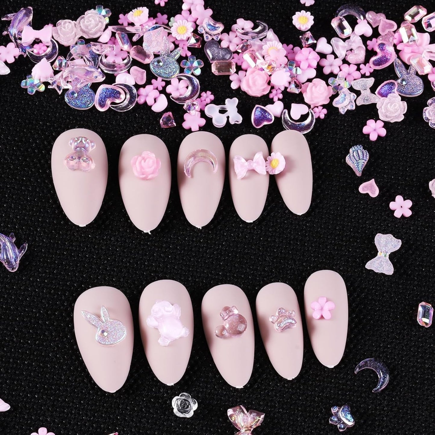 100 stuks boog nagelbedels Y2K 3D hars camellia bloem nagelbedels kawaii strass nagelkunst decoraties, patronen, doe-het-zelf accessoires (roze)