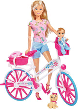 Simba 105739050 - Steffi Love Bike Tour, Steffi en Evi in ​​hun kasteel van drie verdiepingen met schommel, meubels en veel accessoires, 40 stuks, 102x90x38cm, voor kinderen vanaf 3 jaar