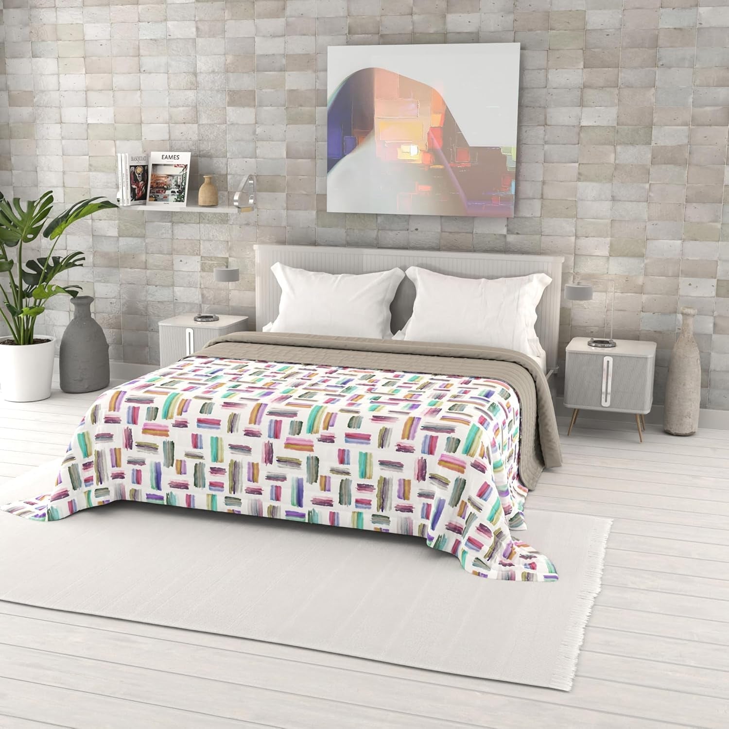 Zomerdekbed met fantasieprint, polyester vulling, bloemblaadjes, 260 x 270 cm