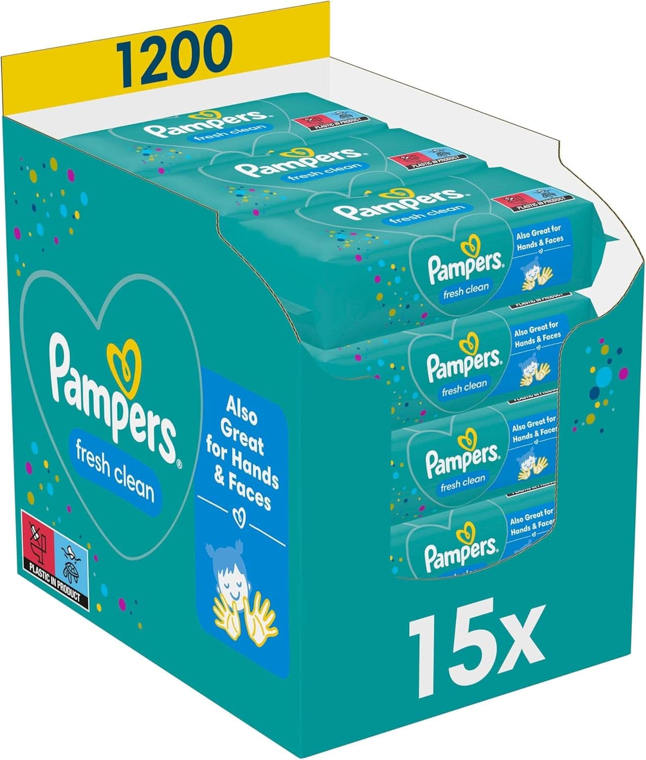 Pampers Fresh Clean Feuchttücher 15 Packungen Mit 80 Stück - 1200 Feuchttücher, Milder Duft, Auch Für Hand en Gesicht Geeignet Naty Shop