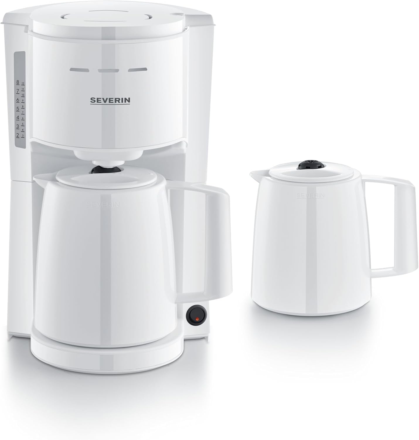 Severin espressomachine met filter en 2 thermische karaffen, espressomachine met deksel, druppelvrij gieten, langdurig temperatuurbehoud, automatische uitschakeling, 1000 W, ca. 1 liter, wit, KA 9309