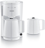Severin espressomachine met filter en 2 thermische karaffen, espressomachine met deksel, druppelvrij gieten, langdurig temperatuurbehoud, automatische uitschakeling, 1000 W, ca. 1 liter, wit, KA 9309