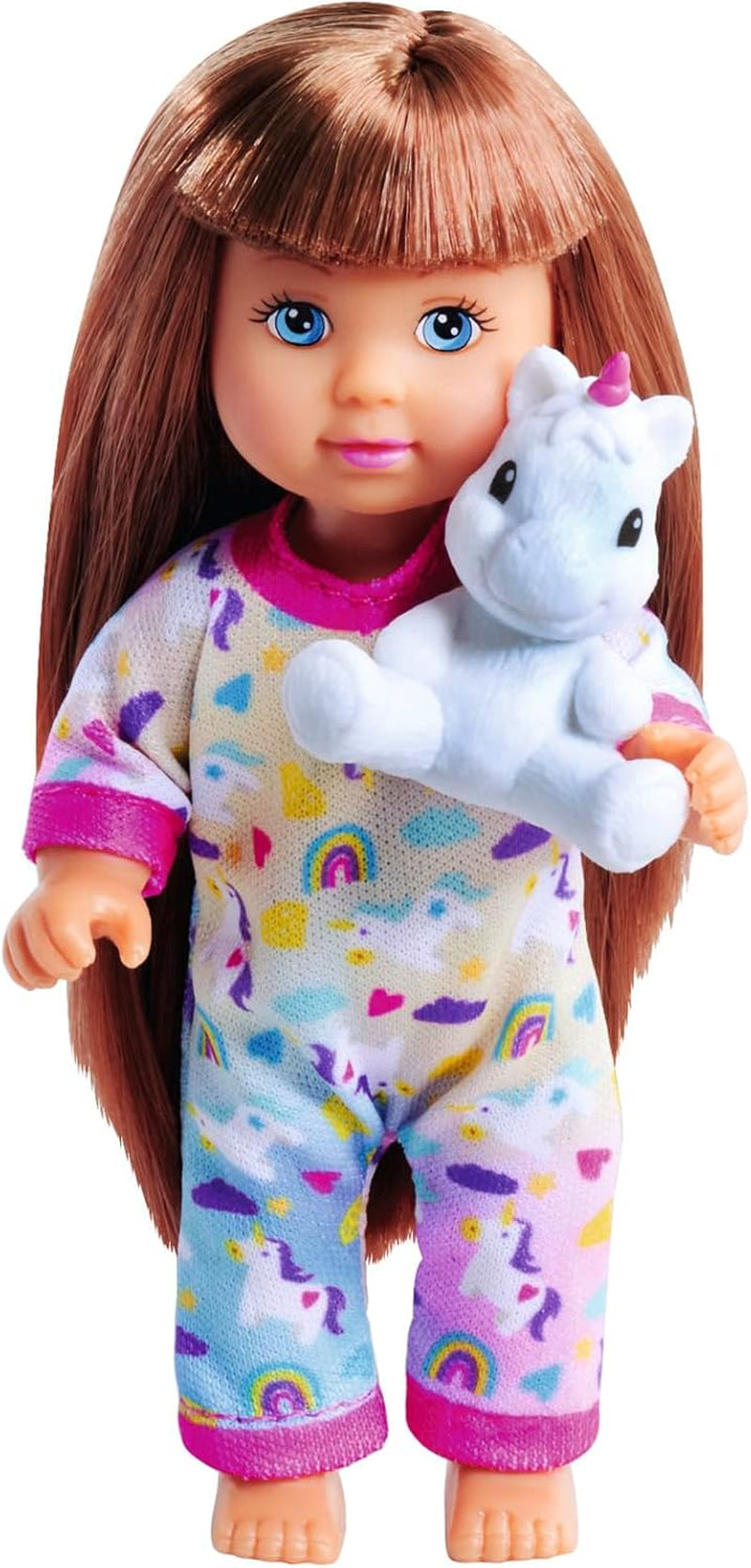 Simba Evi Love pyjama, 3 verschillende kleuren, slechts één item verzonden, pop in schattige pyjama met eenhoorn knuffel, speelpop 12 cm, vanaf 3 jaar