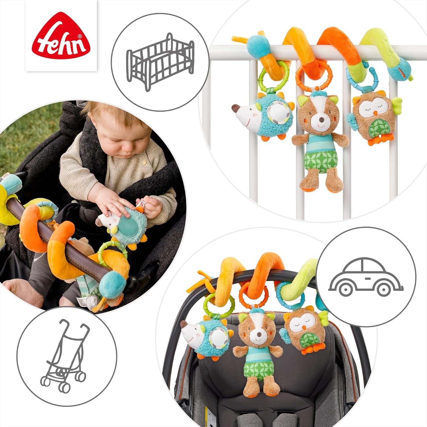 Fehn Activity Spiral Sleeping Forest - kinderwagenspeelgoed aanraken en vasthouden - babyspeelgoed voor bed, box, kinderwagen en autostoel - motorisch speelgoed voor baby's en peuters vanaf 0+ maanden Babyspeelgoed Naty Shop