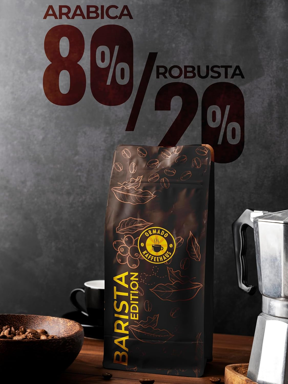 Ormado Coffee House, koffiecapsules, gepatenteerde Keniaanse koffiebonen - Arabica en Robusta Blend, hele koffiebonen voor volautomatische koffiemachines, gebrande bonen, full body koffie 1 kg, volautomatisch