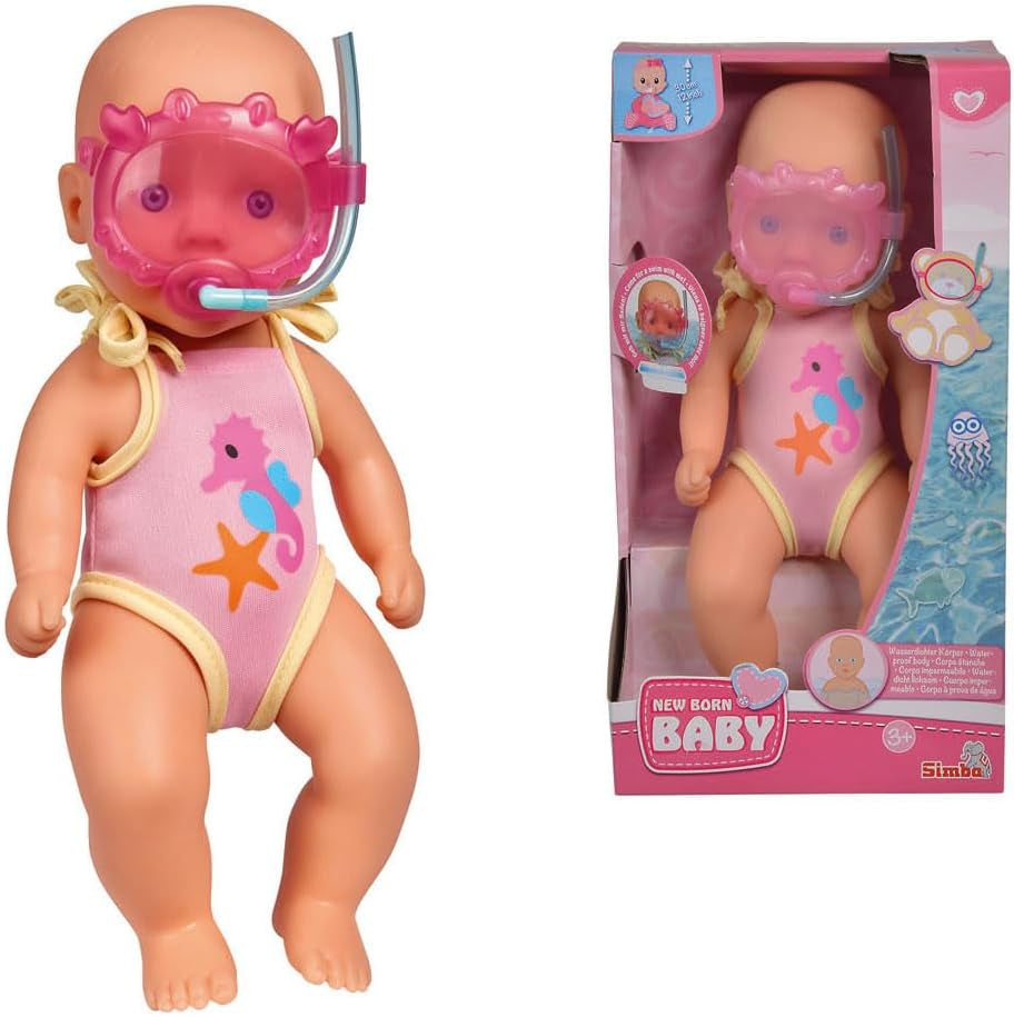 Simba 105030172 - Babybadpop voor pasgeborenen, vinylpop in badpak met zwembril, 30 cm, pop, vanaf 3 jaar Poppen Naty Shop