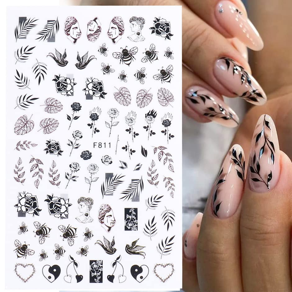JMEOWIO Nagelsticker Frühling Blumen 10 Blätter Nagelaufkleber Selbstklebend Nail Art Decoratie Nageldesign Zubehör Für Frauen Mädchen