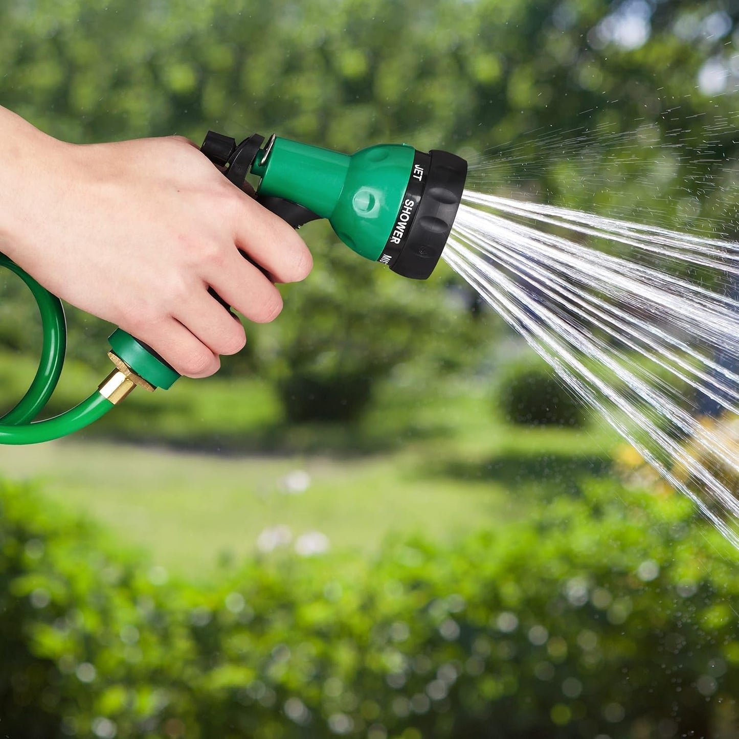 Relaxdays spiraalslang verlengbaar tot 20m flexibele tuinslang met watersproeier 7 spuitpatronen groen