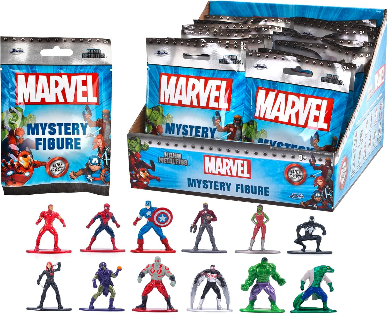 Jada Toys 253221016 - Marvel Nanofigures Blind Pack - Metalen Marvel verzamelfiguren in blindpakket, 4 cm, 3 jaar en ouder, willekeurige selectie, zwarte actiefiguren Naty Shop L