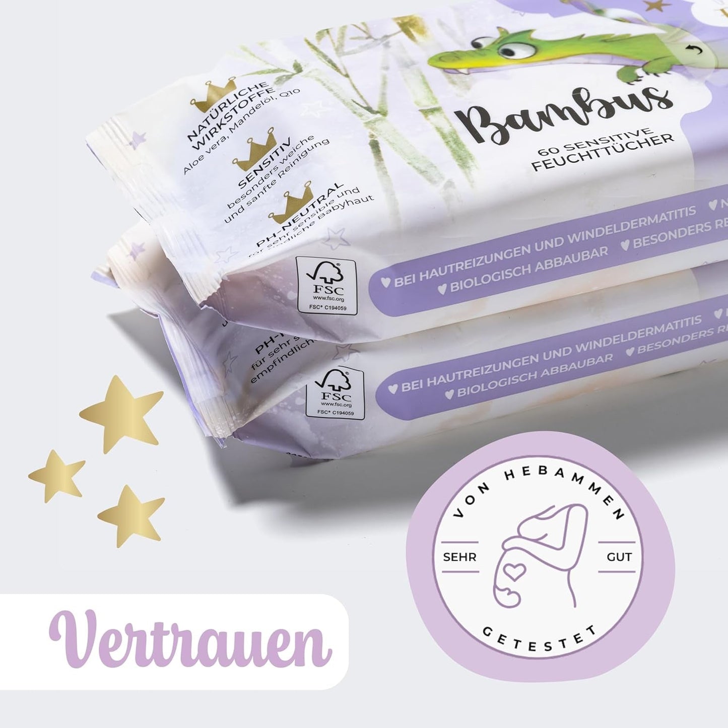 Millis Bamboo Baby Sensitive vochtige doekjes voor de gevoelige babyhuid - 5 x 60 stuks - Natuurlijke, zachte en duurzame reiniging - Biologisch afbreekbare babydoekjes, plasticvrij en alcoholvrij