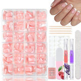 360 stks gradiënt ballerina kunstnagels set, roze witte gradiënt lijm-op kunstnagels met 2 stks nagelolie pennen, ombre medium nepnagels voor vrouwen DIY