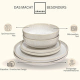 ZANGER | 24-delige Corfu Serviesset Servies voor 8 personen Handgemaakte keramische serviesset inclusief dinerborden, dessertborden en Suma-borden Crèmekleurig servies met zandtextuur