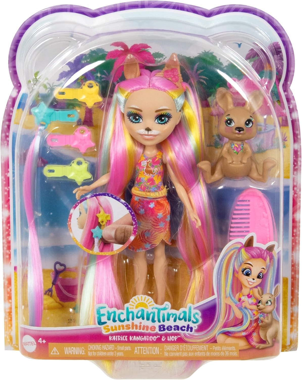 Enchantimals-poppen, Sunshine Beach Deluxe haarpop en dierenvriend, kleine pop met afneembare rok en accessoires, kindercadeaus, HTJ70 Naty Shop-poppen