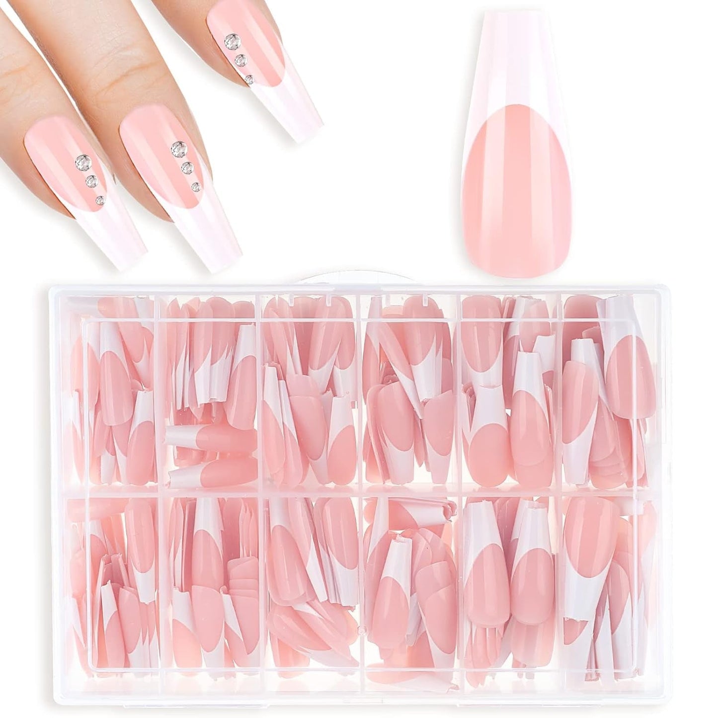 360 stuks zelfklevende nageltips voor kunstnagels met opbergdoos en nagelvijl (rechthoekig)