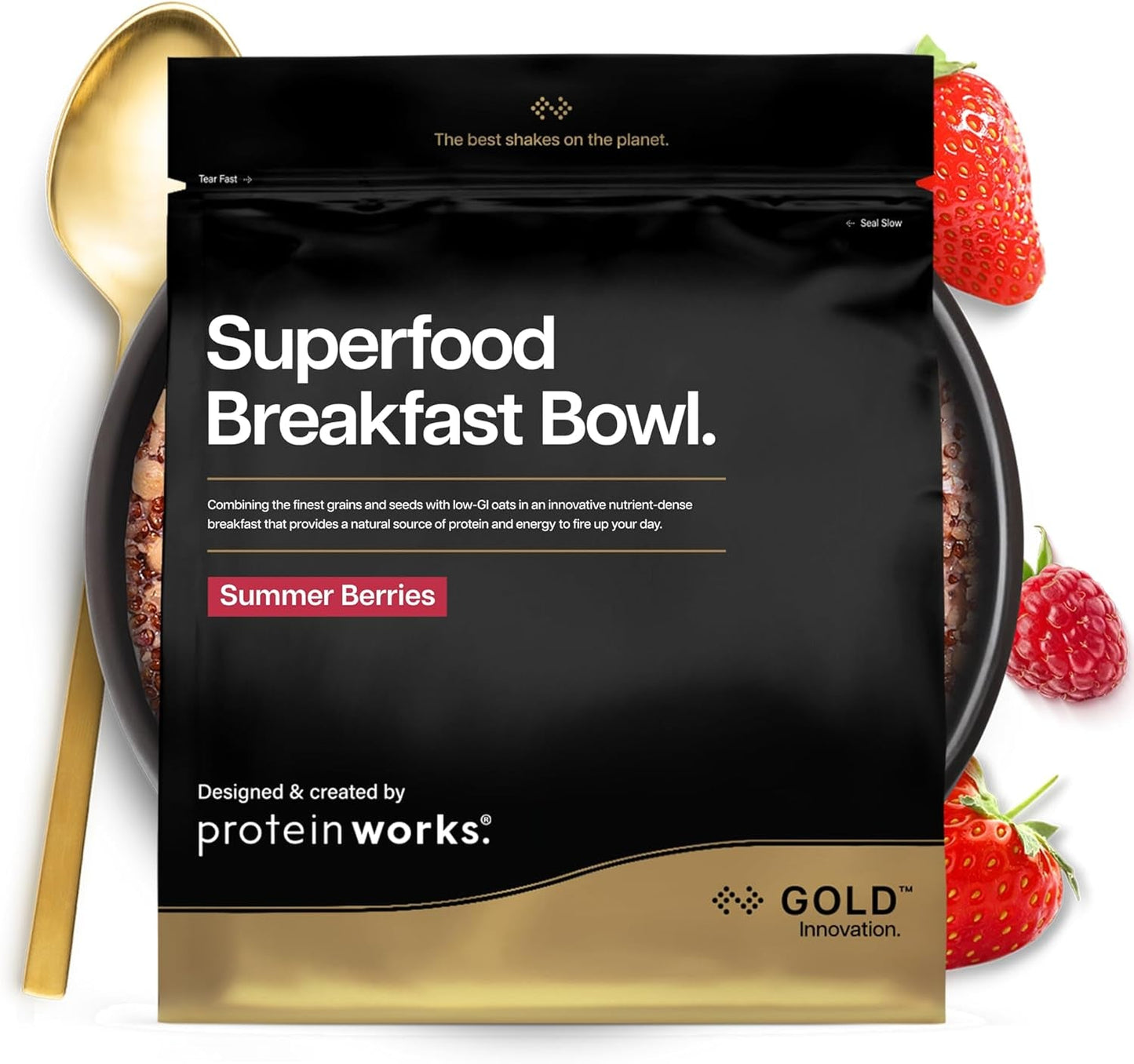 Eiwit werkt | Superfood-ontbijt - GOLD Innovation, bekroonde ontbijtgranen, eiwitmuesli, voedingsrijk met granen, zaden en haver, vezelrijk, appel en kaneel, 10 porties, 600 g