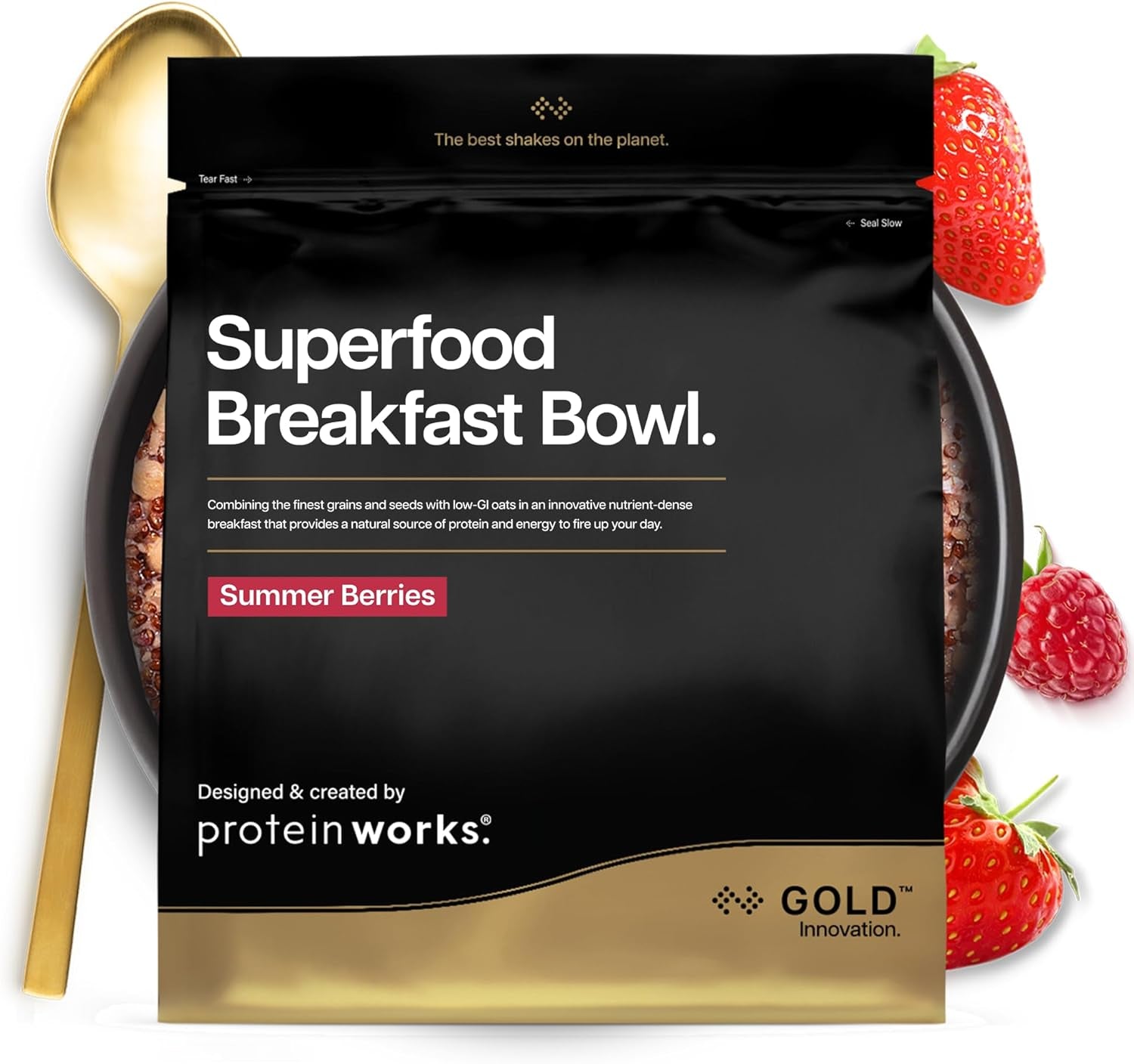 Eiwit werkt | Superfood-ontbijt - GOLD Innovation, bekroonde ontbijtgranen, eiwitmuesli, voedingsrijk met granen, zaden en haver, vezelrijk, appel en kaneel, 10 porties, 600 g