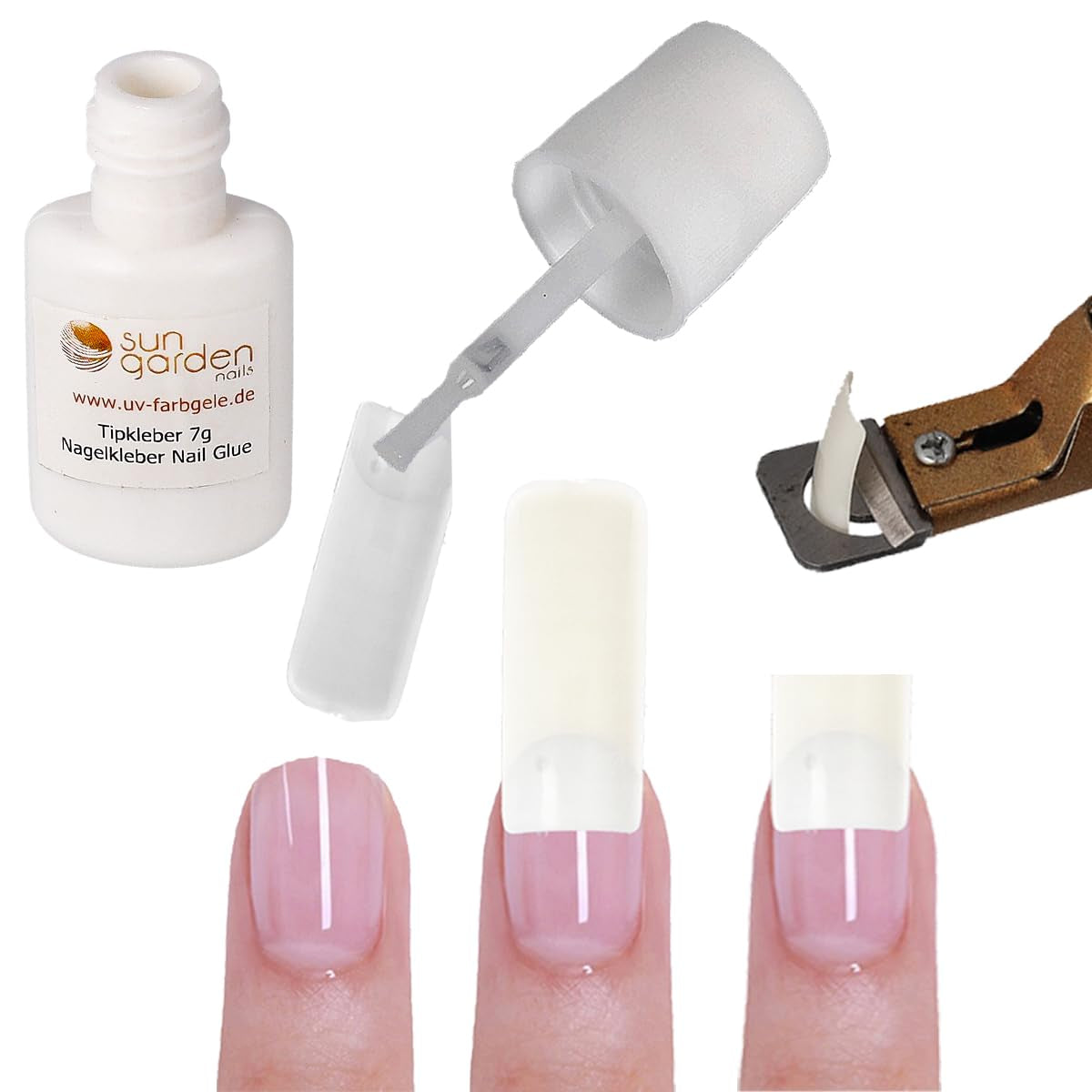 Sun Garden Nails monofasische transparante gel 30ml + doos met 100 tips + lijm voor tips 7ml