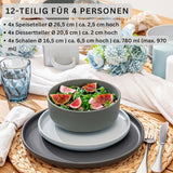 SÄNGER Leeds | 12-delige aardewerken serviesset 4-persoons dinerbordenset (4 dinerborden, 4 dessertborden, 4 kommen), kleurrijk krasbestendig serviesgoed | DE WAARDE-COLLECTIE