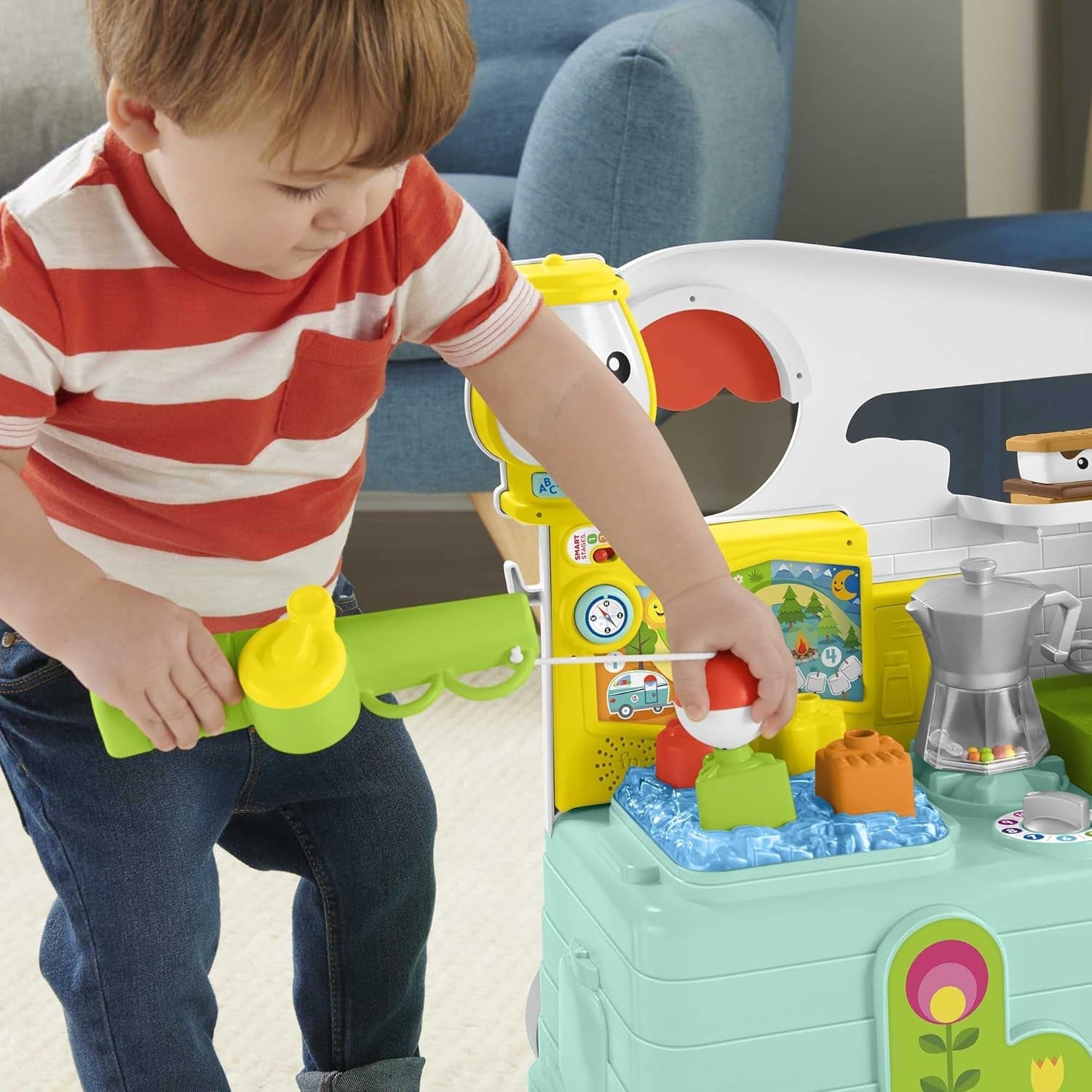 Fisher-Price - Lach en Leer Camper 3-in-1 Baby-duwspeeltje en muziek Activity Center Babyspeelgoed 9-36 maanden HCK51 Babyspeelgoed Naty Shop