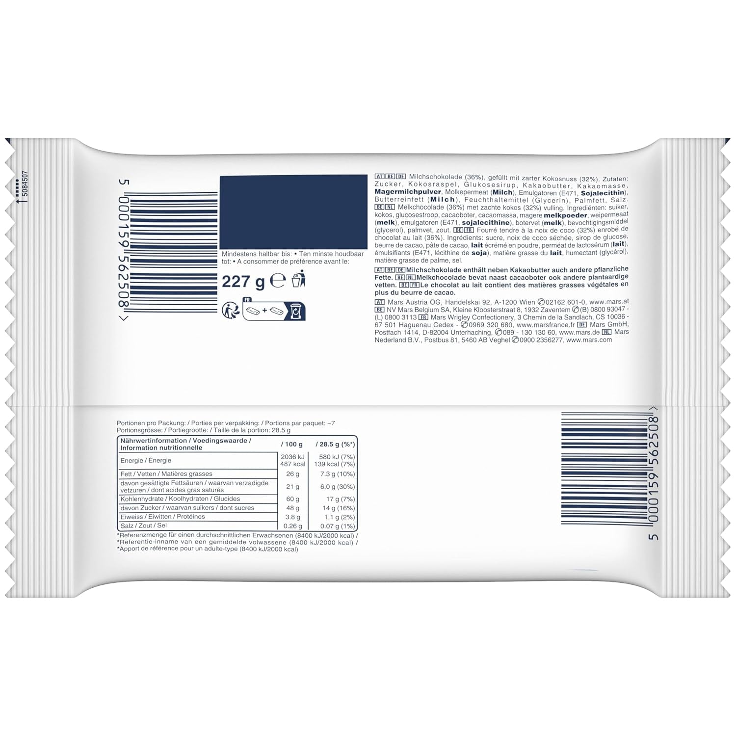 Bounty Minis Chocolade Bulkpakket, Fijne Kokos Mini Chocoladerepen, 227g, Chocolade Cadeau Idee, Chocolade Bulkpakket