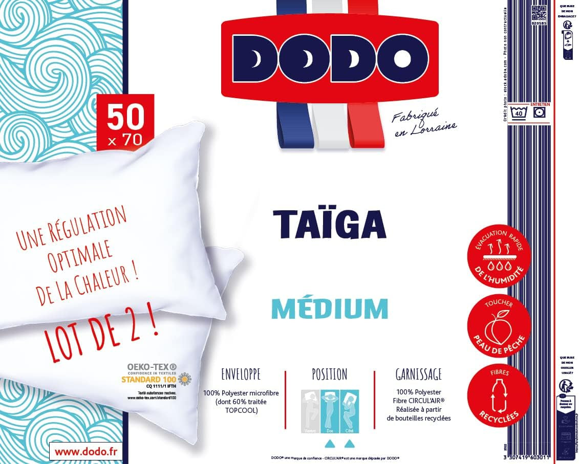 DODO 2-delig kussen, 50 X 70 cm, Medium comfort, Taiga synthetisch kussen, Ultrazacht en ademend gevoel, Machinewasbaar op 40 °C Naty Shop standaard kussens